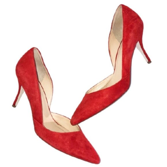 J Crew Suede Leather Heels Womens 8 Red Pump Colette D’Orsay 3 inch Boxed - Picture 1 of 9